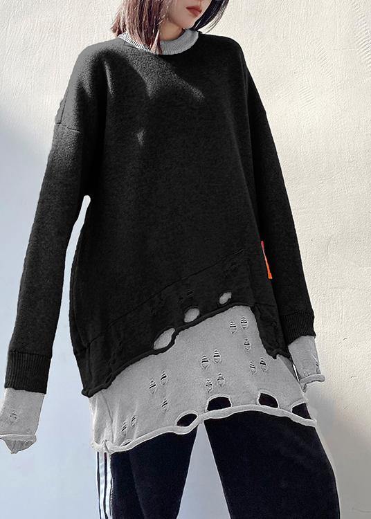 For Spring Gray Sweater Tops O Neck Hole Fashion Knitted Blouse - SooLinen