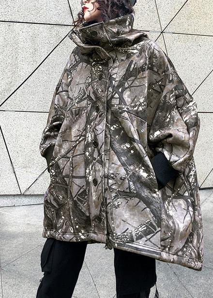 For Spring gray print Sweater weather fashion drawstring hooded knitted tops - SooLinen