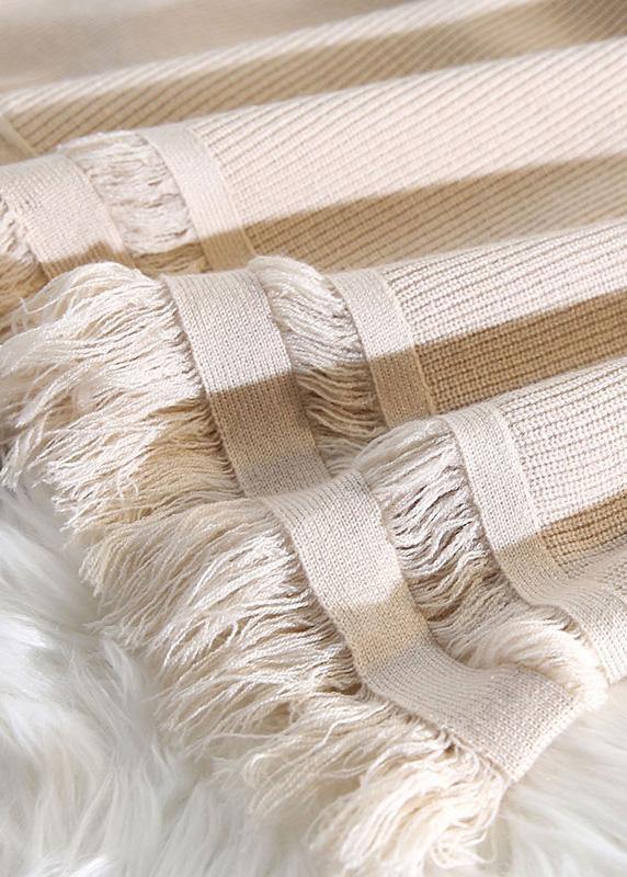 For Spring tassel Sweater weather fashion beige Hipster knitted dress - SooLinen