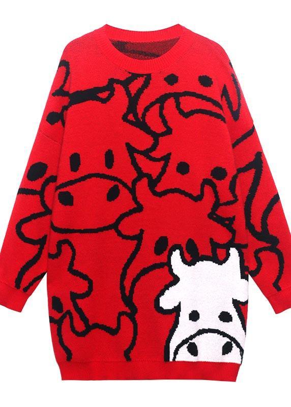 For Work Black Cartoon Flower Weaving Knit Blouse O Neck Plus Size Knit Sweat Tops - SooLinen