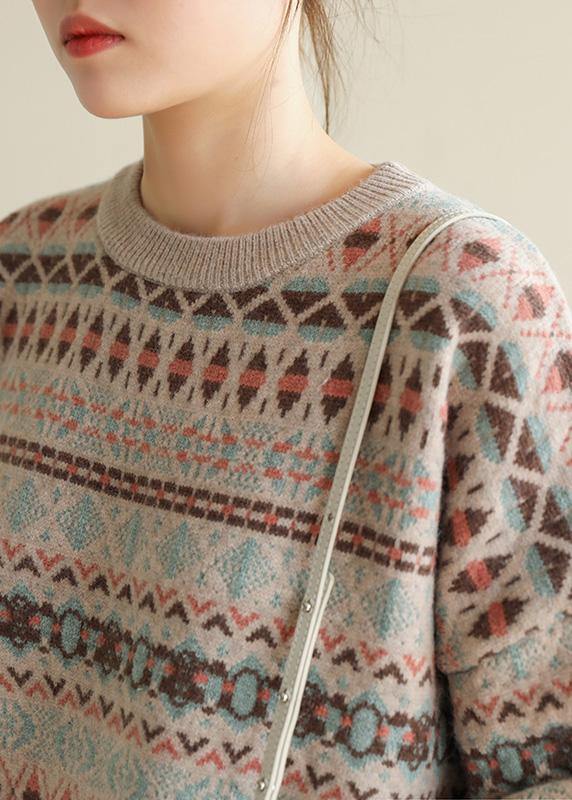 For Work Geometry clothes For Women spring Loose fitting o neck sweaters - SooLinen