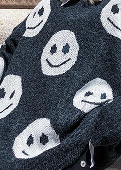 For Work dark gray print clothes trendy plus size o neck knit tops - SooLinen