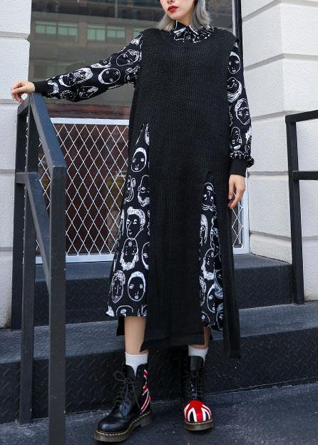 For two pieces Sweater Aesthetic plus size black asymmetric Big knit top fall - SooLinen