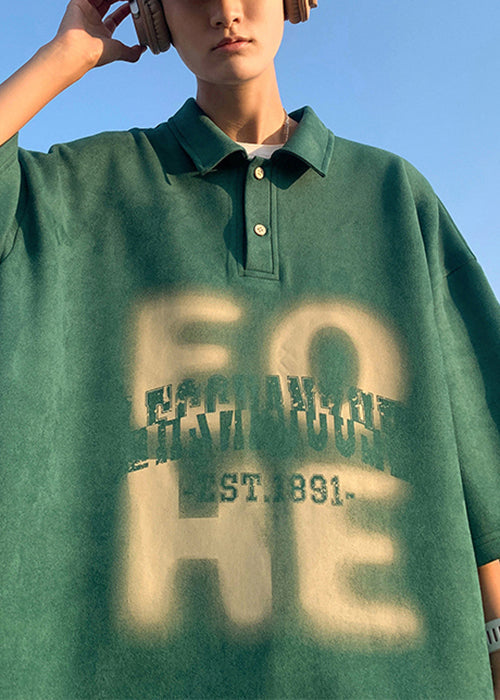 French Apricot Print Oversized Cotton Men Polo Shirts Half Sleeve