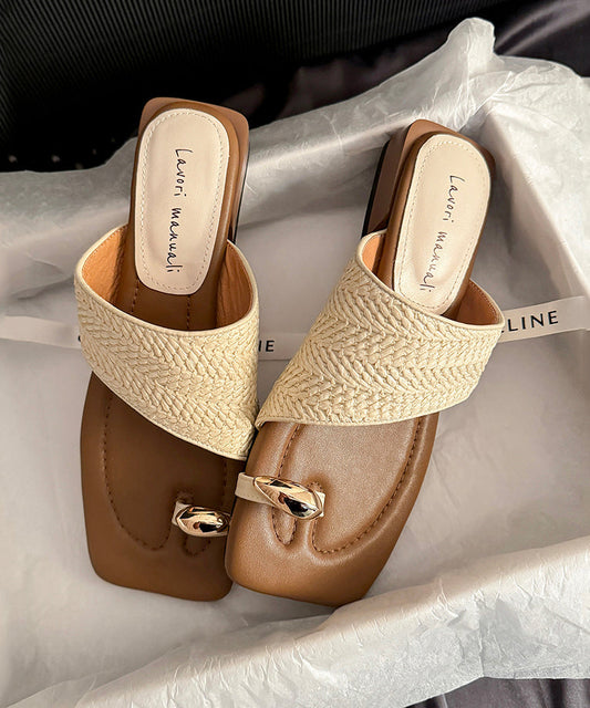 French Apricot Vacation Style Sheepskin Woven Toe Flip Flops