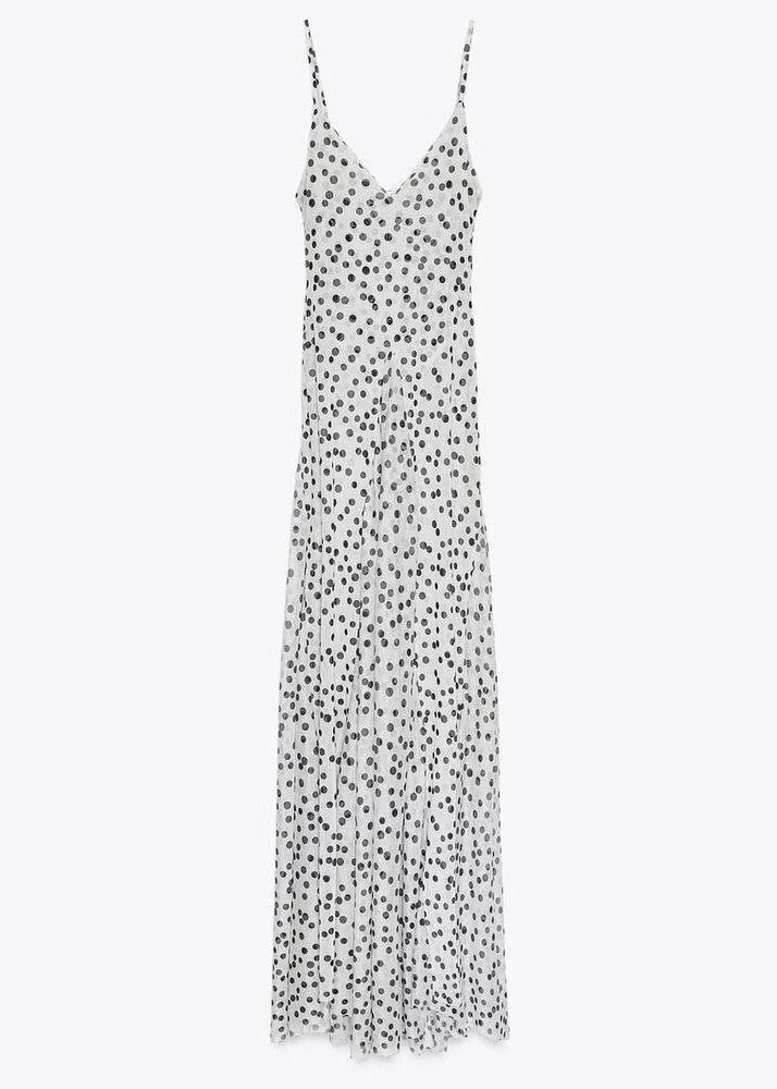 French Backless Dot Print Chiffon Spaghetti Strap Dress Sleeveless
