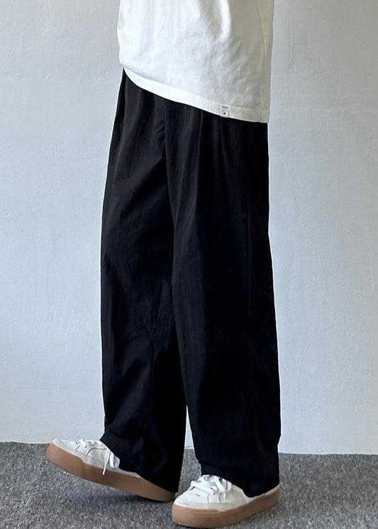 French Beige Pockets Solid Elastic Waist Cotton Mens Pants Summer