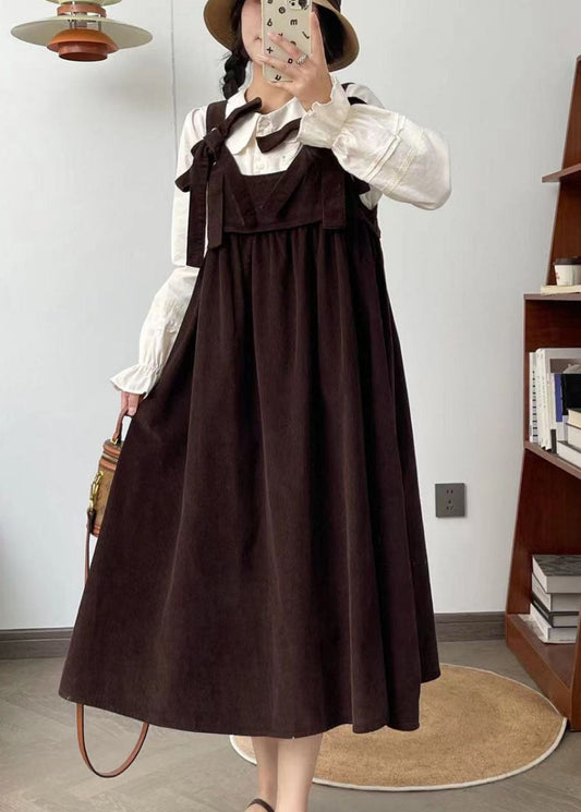 Französische schwarze Schleife Cord Schultergurt Kleider Sommer