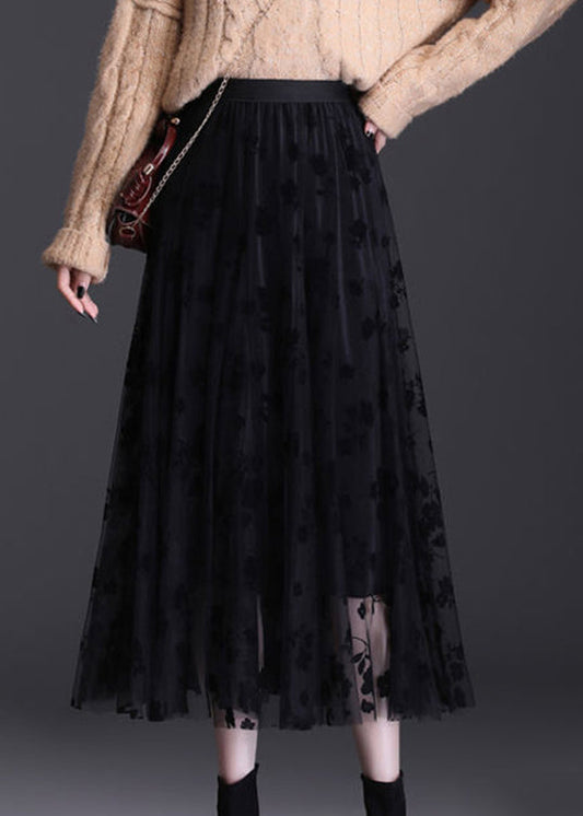 Französischer schwarzer Bleistiftrock mit elastischer Taille und Print