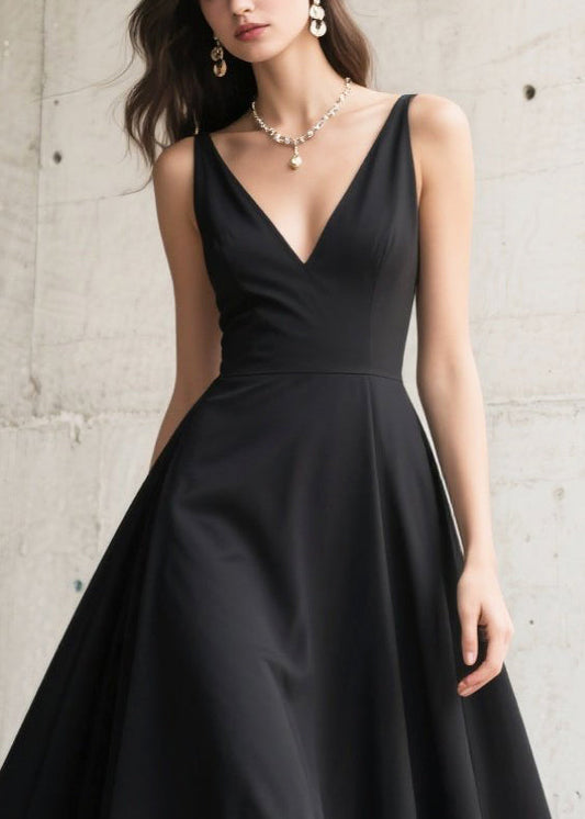 French Black Hollow Out Exra Large Hem Chiffon Long Dresses Summer