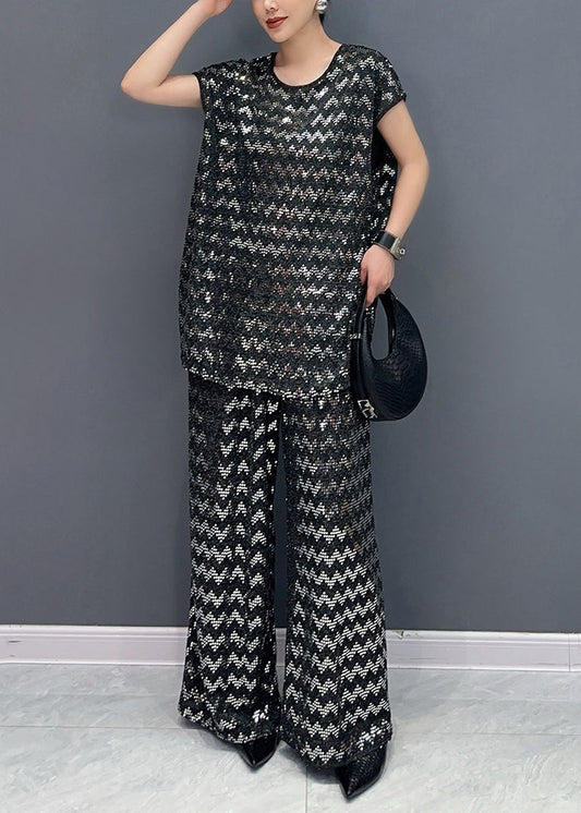 French Black Oversized Zircon Two Pieces Set Summer