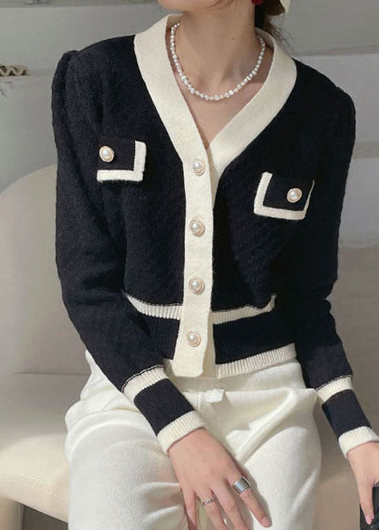 Französisch Schwarz Patchwork Strick Pullover Tops Frühling