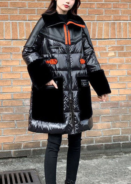 Französische schwarze Peter-Pan-Kragen Patchwork Duck Down Puffer Jacken Winter