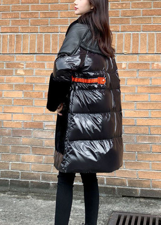 Französische schwarze Peter-Pan-Kragen Patchwork Duck Down Puffer Jacken Winter