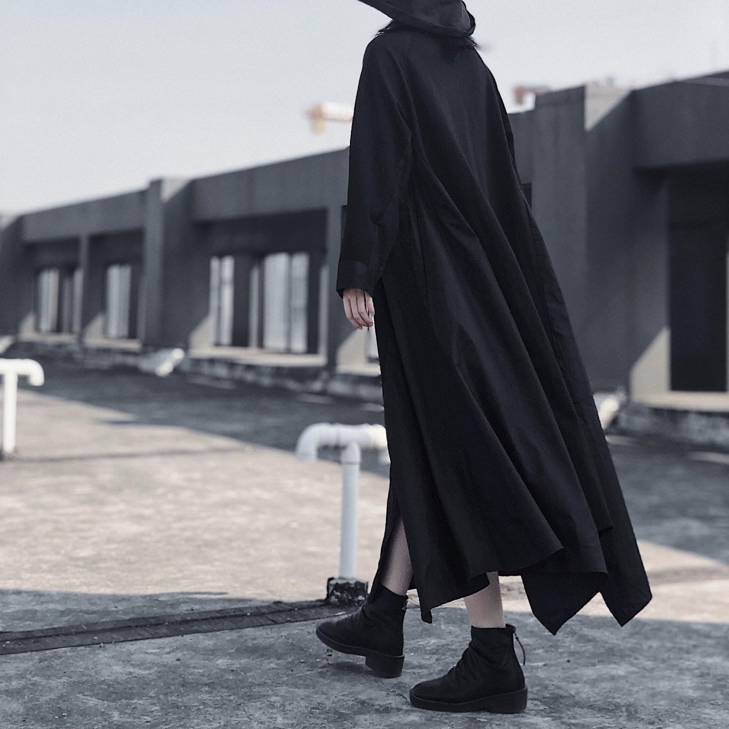 French Black Tunics O Neck Asymmetric A Line Spring Dress - SooLinen