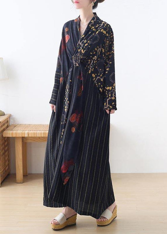 French Blue Print Patchwork Party Summer Linen Dress - SooLinen