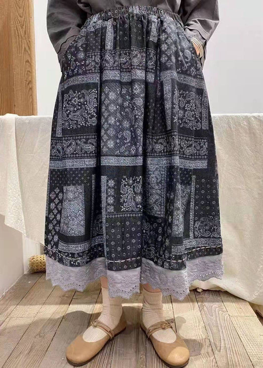 Französischer blauer Baumwollrock mit Rüschendruck, Winter