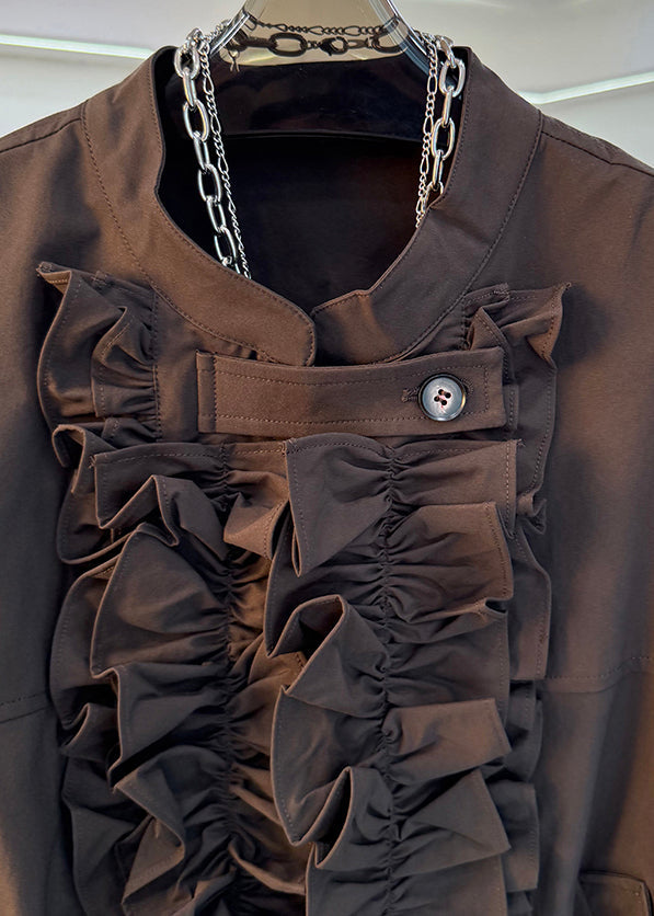 Chaquetas de algodón con bolsillos y volantes en marrón francés para primavera