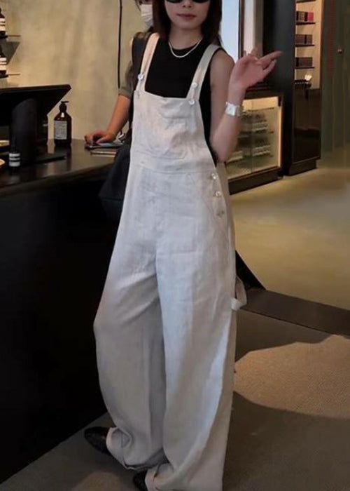 French Button High Waist Linen Jumpsuit Sleeveless