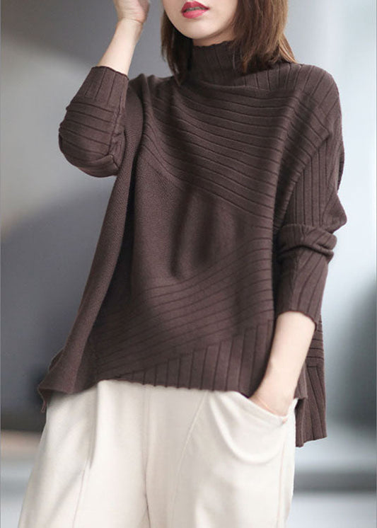Dicker Herbstpullover mit asymmetrischem Design in French Chocolate