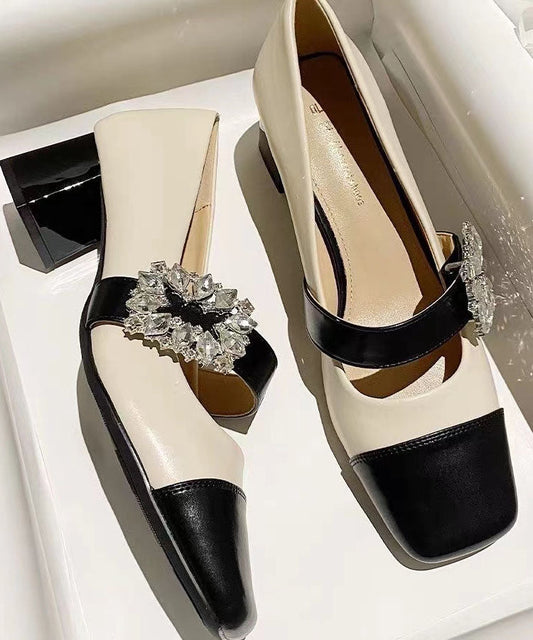 Französische Loafer-Schuhe mit klobigem Absatz und silbernem Zirkonia-Spleißen