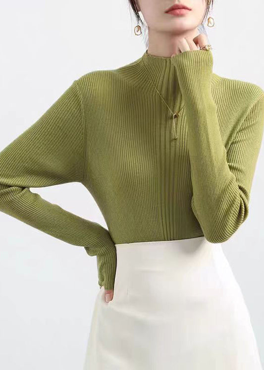 Suéter de punto ajustado con cuello alto y color café francés para primavera