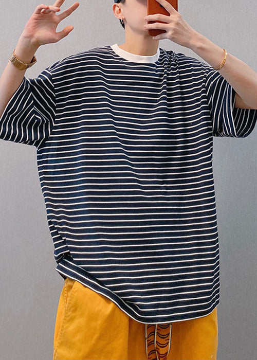 French Coffee O Neck Striped Cotton Men T Shirts Half Sleeve