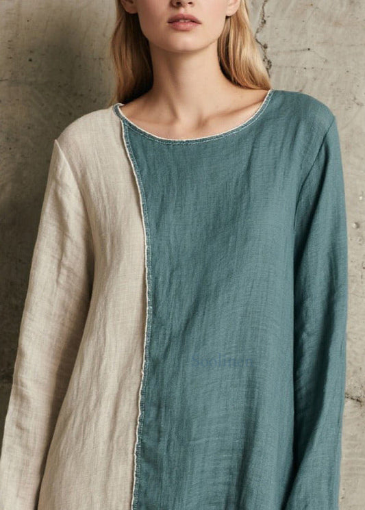 Französische Denimblaue asymmetrische Patchwork-Baumwollkleider für den Urlaub Frühling