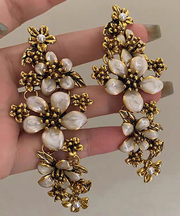 French Floral Tassel Metal Stud Earrings