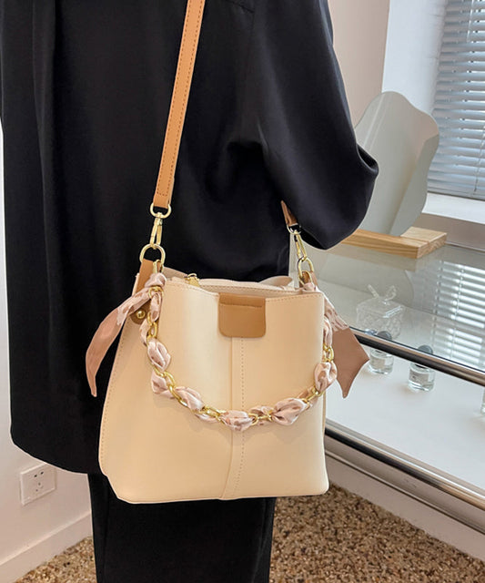 French Green Calf Leather Chain Linked Bucket Bag