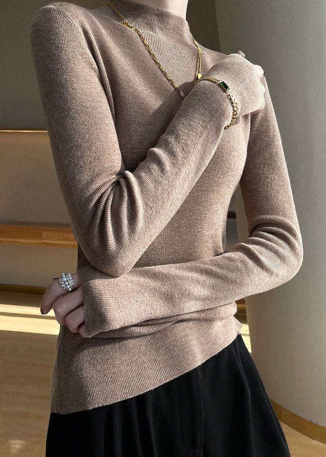 Französisch Grün High Neck Slim Fit Wolle Strick Pullover Frühling