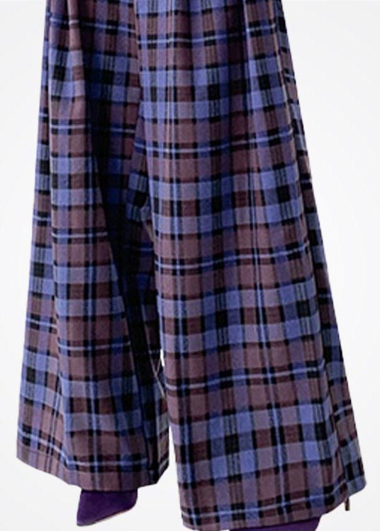 French Green Plaid Woolen Wide Leg Pants Fall