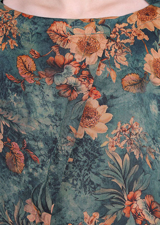 Conjunto de dos piezas de manga corta de otoño con diseño bajo y alto con estampado verde francés