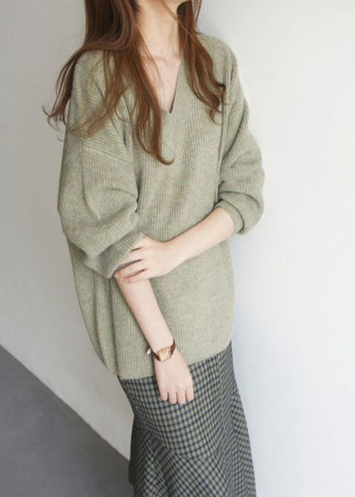 French Green V-Ausschnitt kuscheliges Wollstricktop Winter