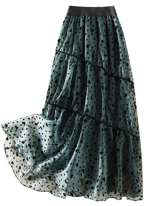 Französischer grüner, zerknitterter Patchwork-Tüllrock für den Frühling