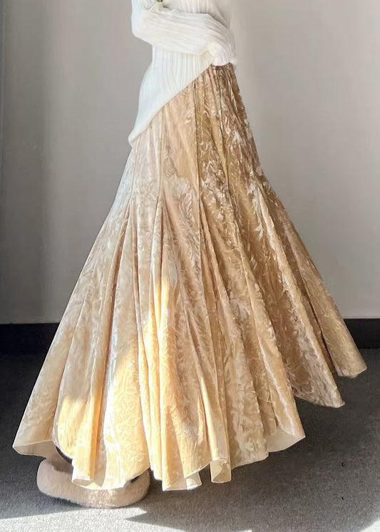 French Grey Print Exra Large Hem Silk Velvet Skirts Spring