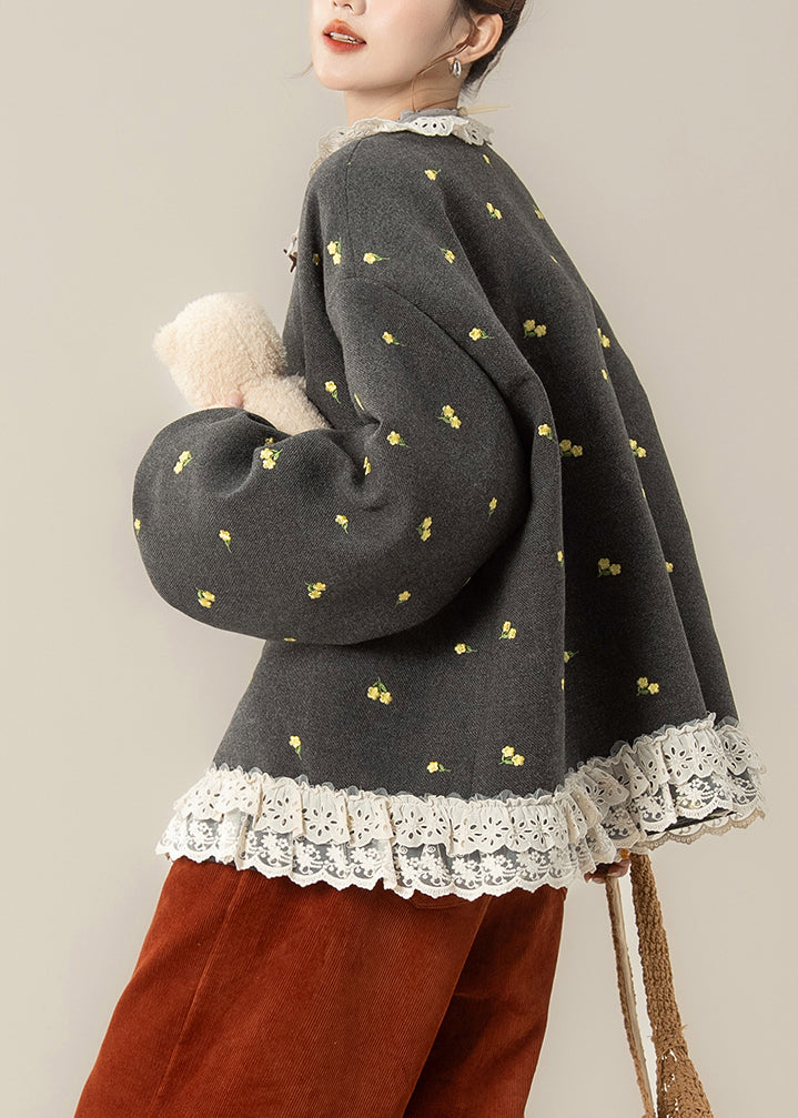 Abrigos de invierno con relleno de algodón fino y patchwork de encaje con estampado gris francés