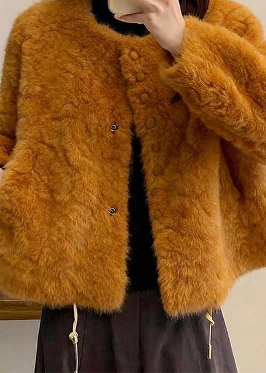 Französische Khaki-Winterjacken aus dicker Wolle mit Rundhalsausschnitt