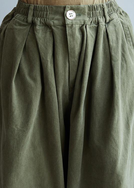 French Loose trousers vintage Arm Green Inspiration Elastic Waist wild pants - SooLinen