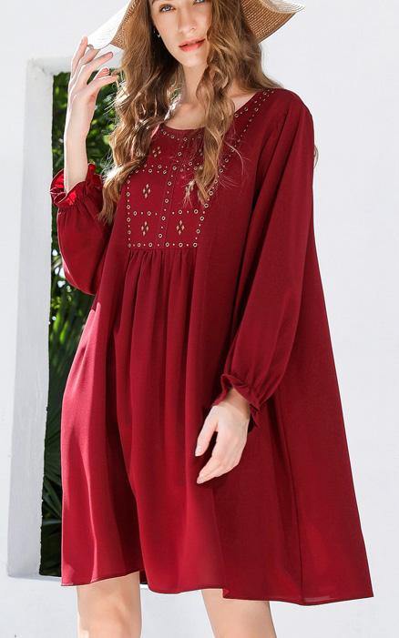 French Mulberry fashion Chiffon long sleeve Spring Vacation Dresses - SooLinen