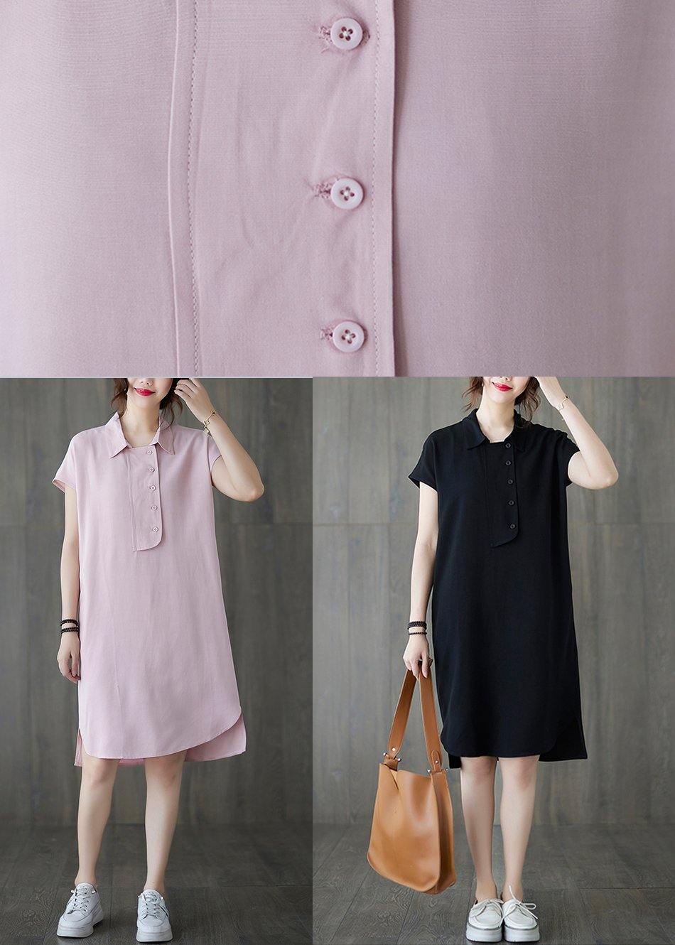 French Pink Peter Pan Collar Cotton Summer Robe Dresses - SooLinen