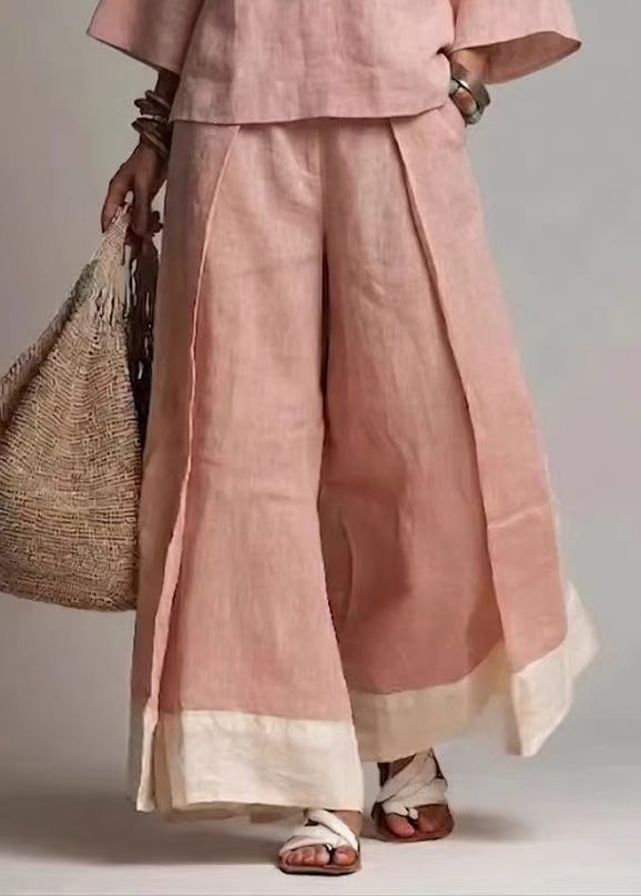 French Pink V Neck Oversized Cotton Two Pieces Set Fall