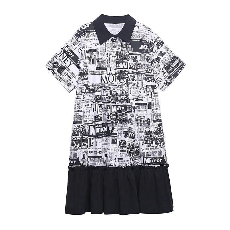 French Print Patchwork Cotton Turn-down Collar Summer Dresses - SooLinen