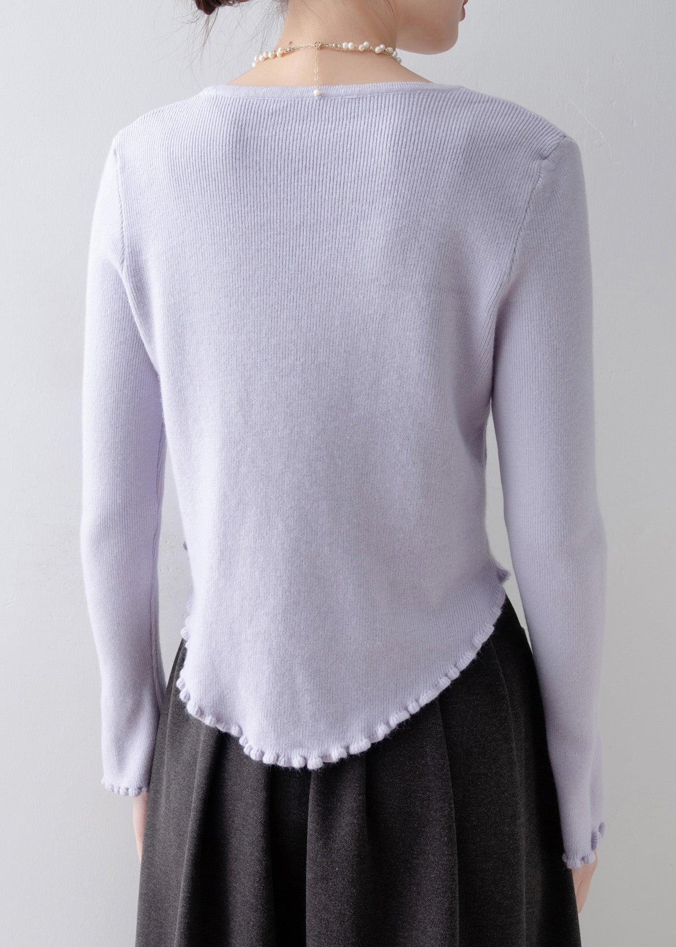 French Purple Ruffled Floral Slim Fit Knitted Tops Spring