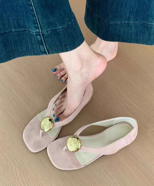 French Purple Suede Wedge Flip Flops Splicing