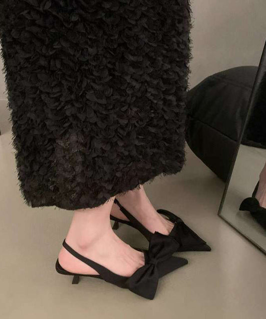 French Silver Bow Faux Leather Sandals Pointed Toe