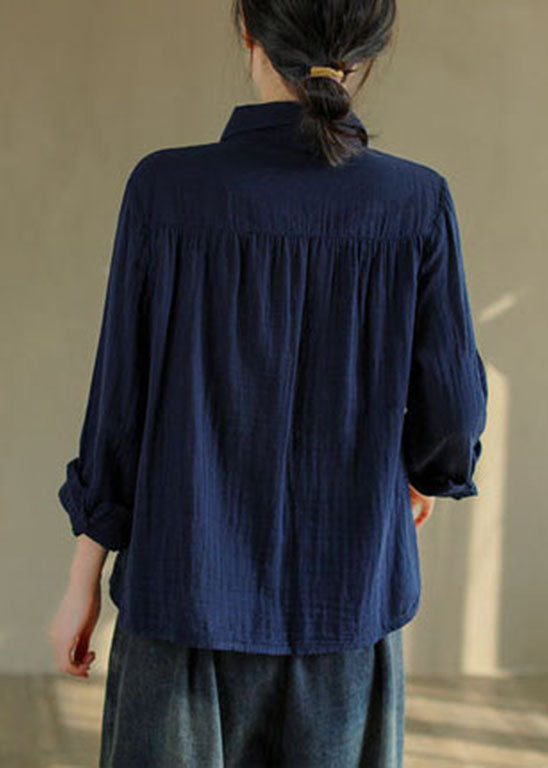 Französisch Tibetischen blau taste Peter Pan Kragen spitze Patchwork Baumwolle Hemd