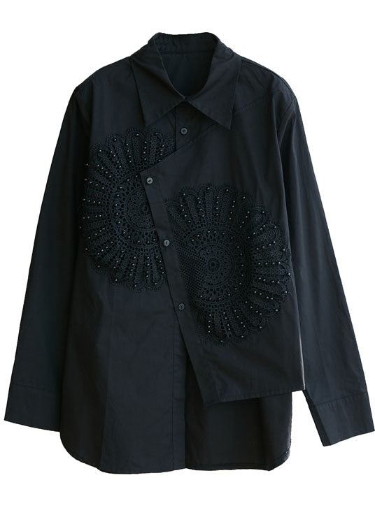 Französisches weißes asymmetrisches Nagelperlen-Baumwollshirt Top Frühling