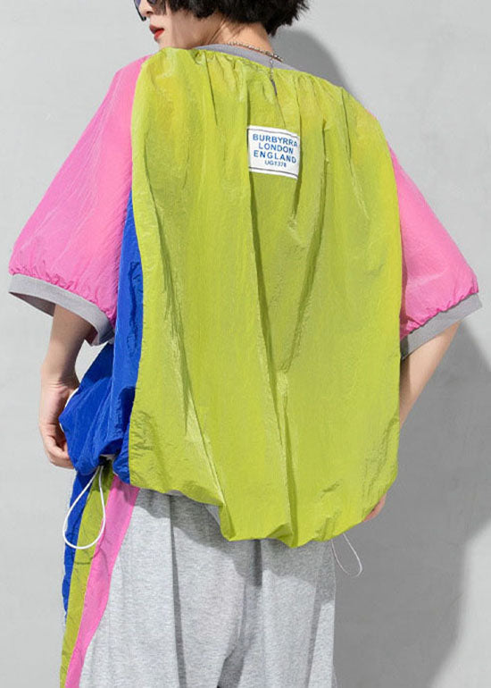 French White O-Neck Patchwork T-Shirt Half Sleeve