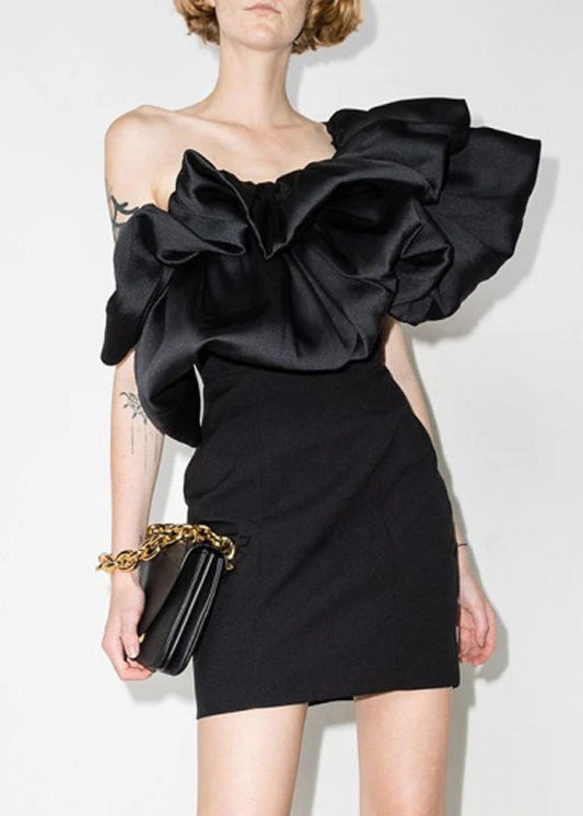 French White One Shoulder Pleated Dress Summer